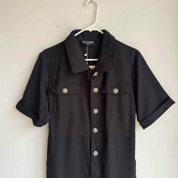 NWT KITTENISH Black Utility Tuxedo Stripe Jumpsuit Multiple Sizes - Picture 2 of 5